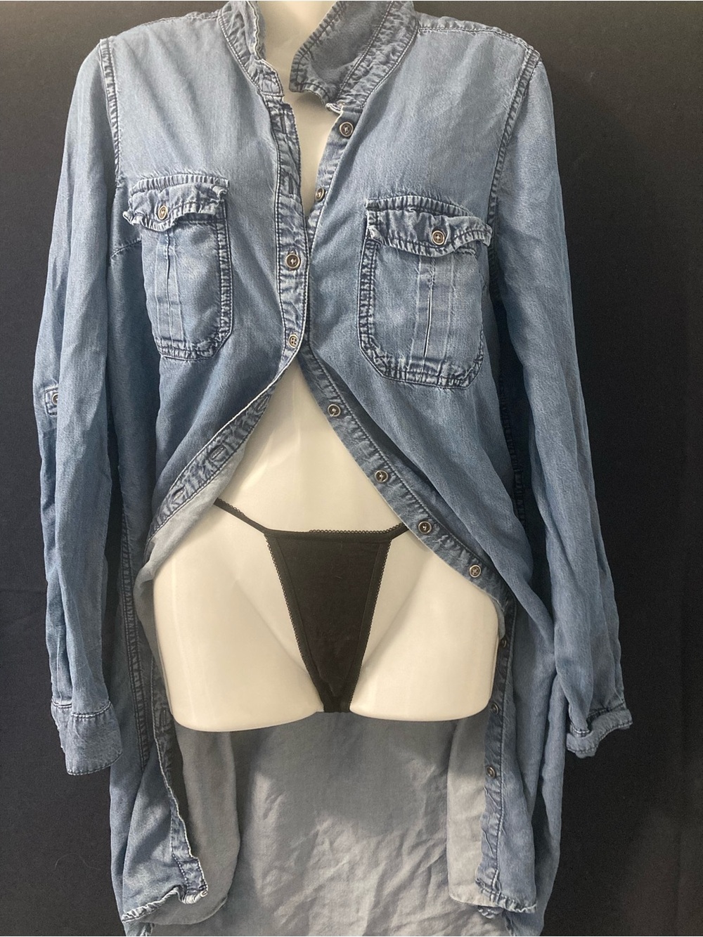 Tencel Lyocell Denim Shirt Dress Blue Large Y2K Casual Boho